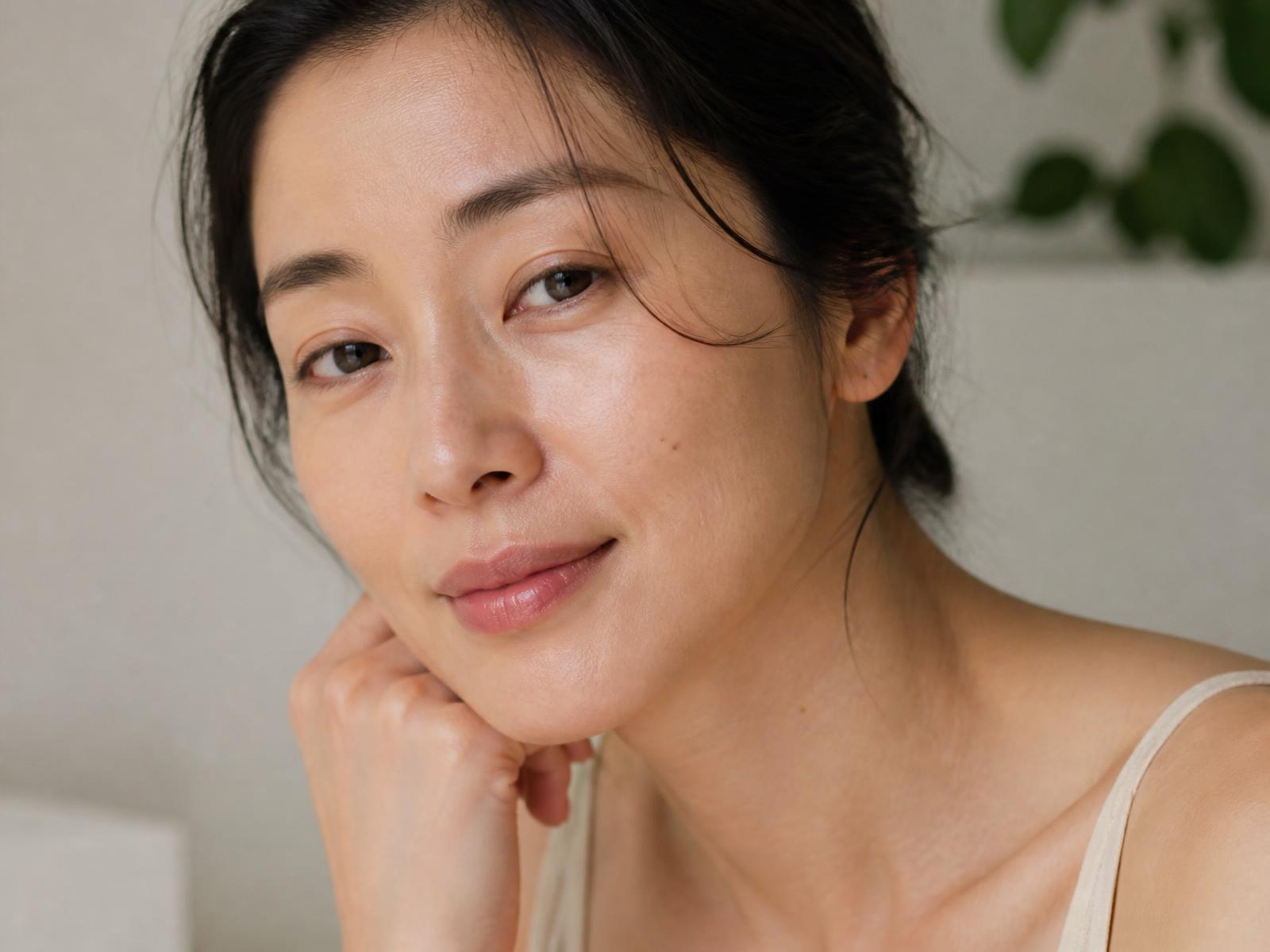Woman with luminous complexion and natural skin texture