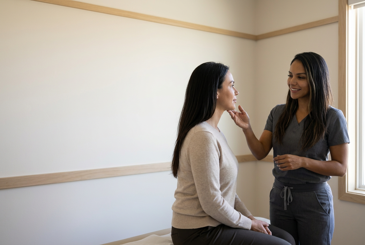 Eva consulting with a patient at Grace MedSpa